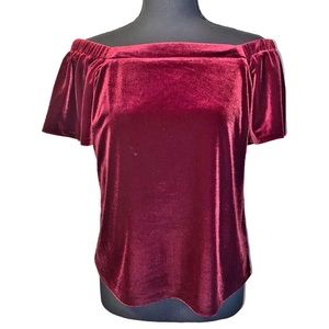 WHITE HOUSE BLACK MARKET ☆ Velvet Off Shoulder Top ☆ Maroon Burgundy ☆ Size XS
